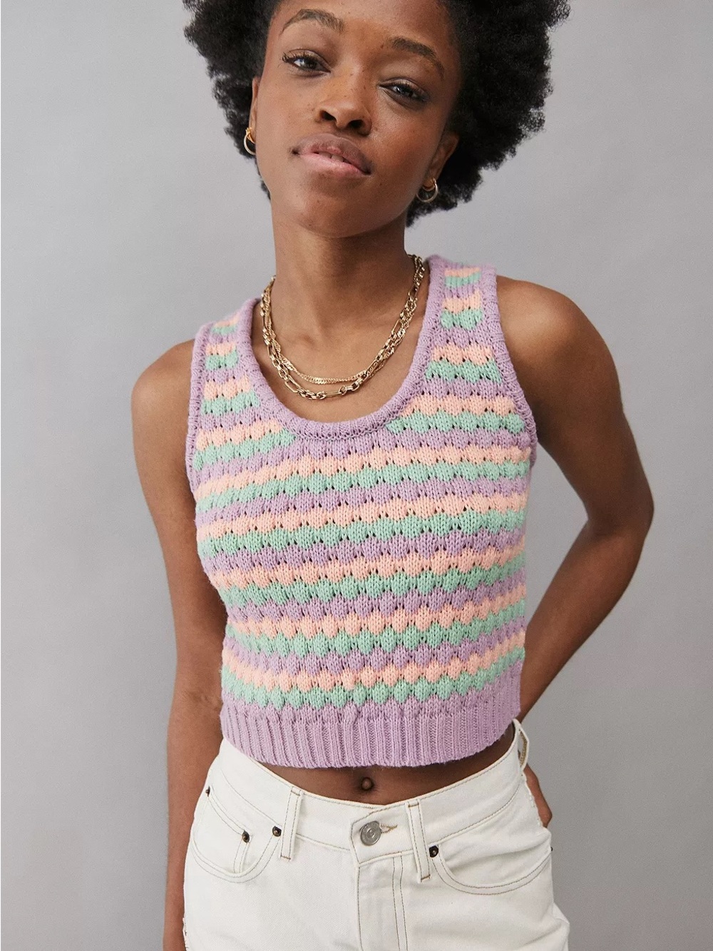 The Ragged Priest Bubble Knit Crop Tank Top